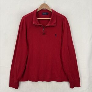 Polo Ralph Lauren Sweater Mens 2XL Red Quarter Zip Mock Neck Pullover Preppy